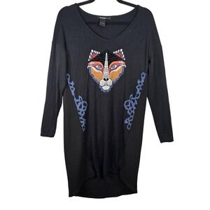 DESIGUAL‎ Women's Shift Dress Size Small Tiger Cat Long-sleeved Knee Length